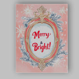 Merry and Bright Festive Christmas Typography Ornate Mirror Illustration Canvas Wall Art Print Decor Picture Ready to Hang