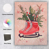Festive Red Ice Skates with Christmas Greenery and Candy Canes Canvas Wall Art Print Decor Picture Ready to Hang