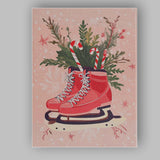 Festive Red Ice Skates with Christmas Greenery and Candy Canes Canvas Wall Art Print Decor Picture Ready to Hang