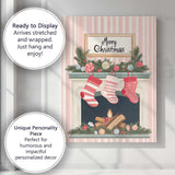 Merry Christmas Fireplace Stockings Festive Holiday Home Illustration Canvas Wall Art Print Decor Picture Ready to Hang