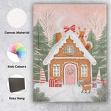 Whimsical Gingerbread House with Reindeer and Christmas Gifts Winter Scene Canvas Wall Art Print Decor Picture Ready to Hang