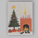 Scandinavian Christmas Tree Fireplace and Black Cats Festive Illustration Canvas Wall Art Print Decor Picture Ready to Hang