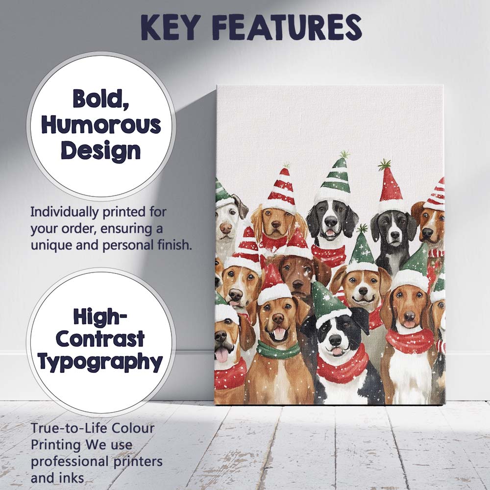 Festive Christmas Dogs Wearing Santa Hats Watercolour Animal Illustration Canvas Wall Art Print Decor Picture Ready to Hang