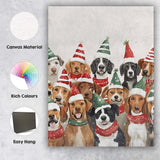Festive Christmas Dogs Wearing Santa Hats Watercolour Animal Illustration Canvas Wall Art Print Decor Picture Ready to Hang