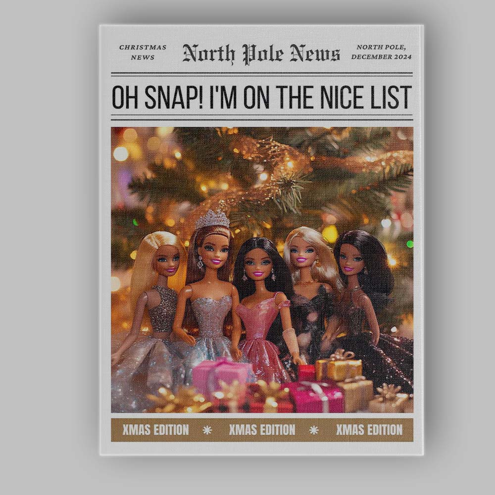Christmas Fashion Dolls Nice List Magazine Cover Glam Holiday Canvas Wall Art Print Decor Picture Ready to Hang