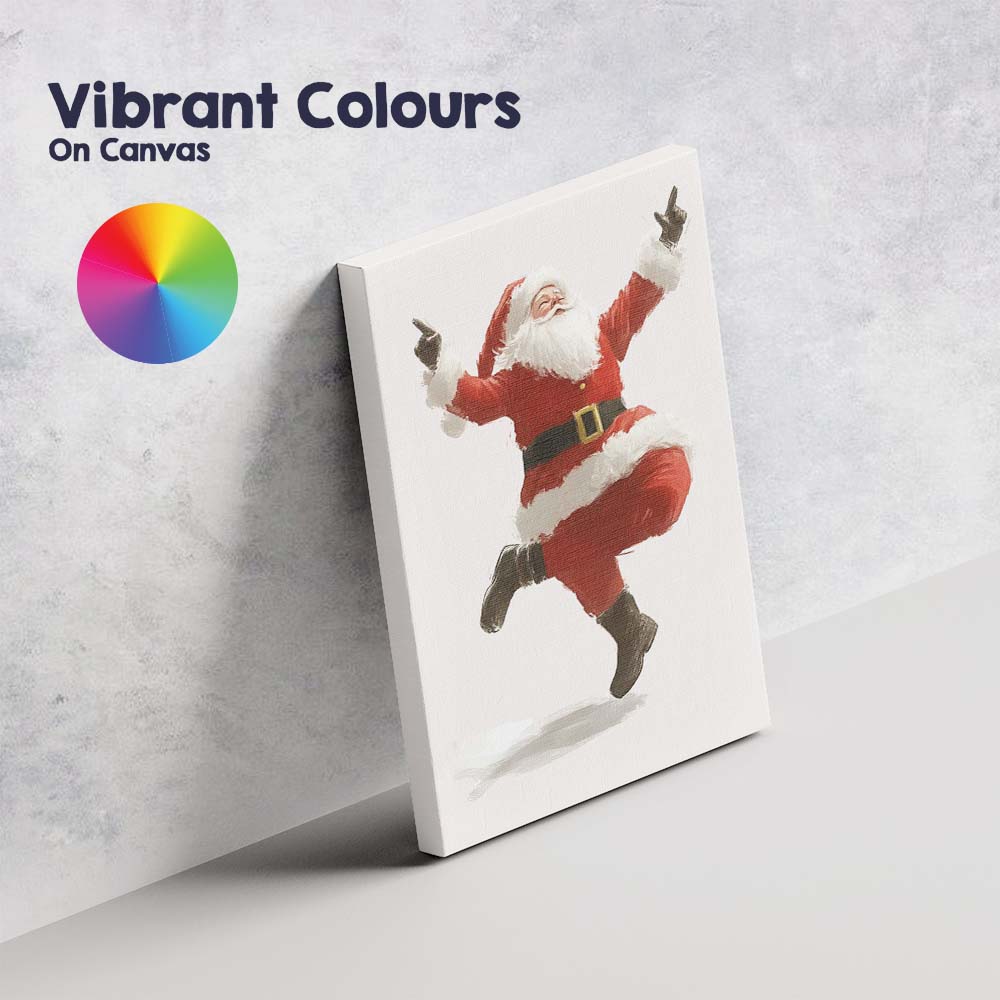 Joyful Dancing Santa Claus Minimalist Christmas Illustration Canvas Wall Art Print Decor Picture Ready to Hang