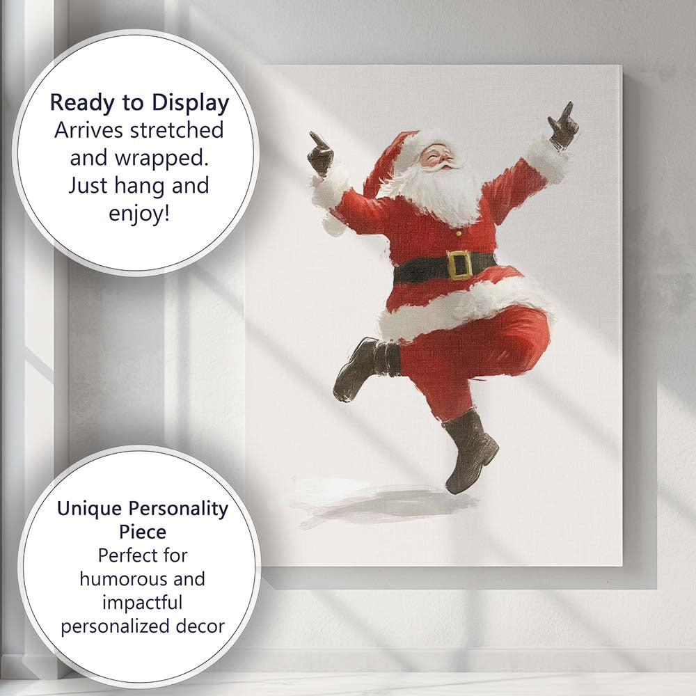 Joyful Dancing Santa Claus Minimalist Christmas Illustration Canvas Wall Art Print Decor Picture Ready to Hang