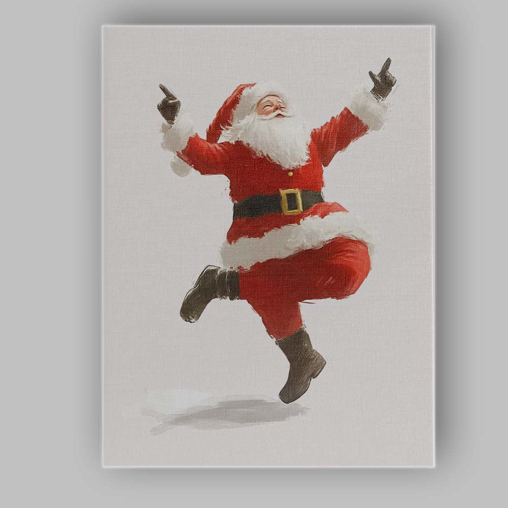 Joyful Dancing Santa Claus Minimalist Christmas Illustration Canvas Wall Art Print Decor Picture Ready to Hang