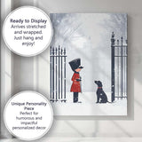 Minimalist Winter Guard and Black Labrador Snowy Christmas Scene Canvas Wall Art Print Decor Picture Ready to Hang