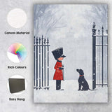 Minimalist Winter Guard and Black Labrador Snowy Christmas Scene Canvas Wall Art Print Decor Picture Ready to Hang