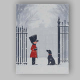 Minimalist Winter Guard and Black Labrador Snowy Christmas Scene Canvas Wall Art Print Decor Picture Ready to Hang