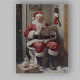 Funny Santa Claus Reading Newspaper on Toilet Christmas Humour Canvas Wall Art Print Decor Picture Ready to Hang