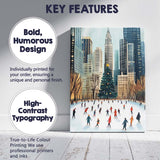 Christmas Ice Skating Rink City Skyline Winter Holiday Illustration Canvas Wall Art Print Decor Picture Ready to Hang