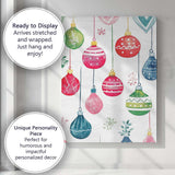Colourful Watercolour Christmas Baubles Hanging Ornament Pattern Canvas Wall Art Print Decor Picture Ready to Hang