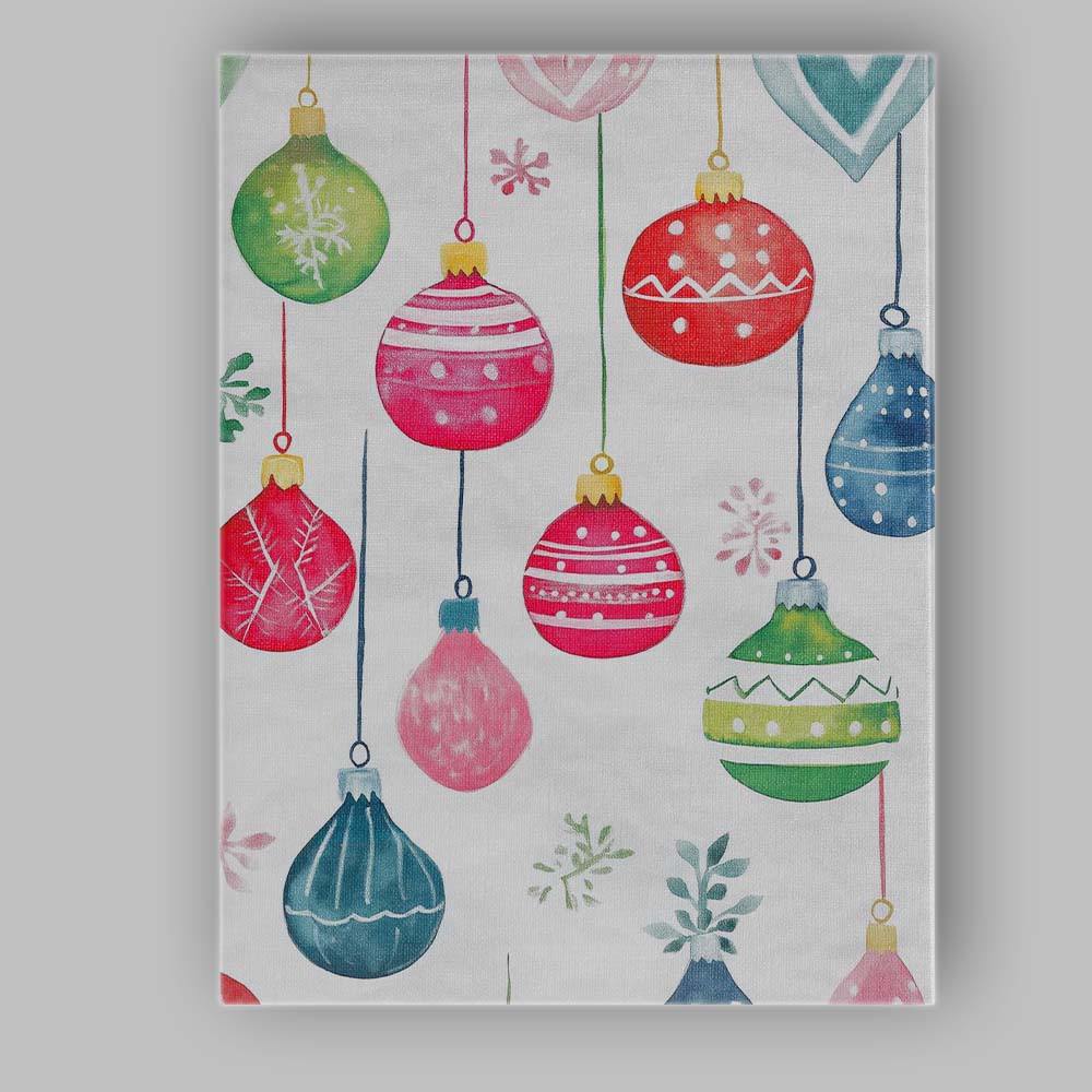 Colourful Watercolour Christmas Baubles Hanging Ornament Pattern Canvas Wall Art Print Decor Picture Ready to Hang