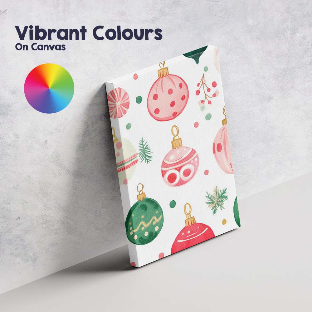 Pastel Watercolour Christmas Baubles Holiday Ornament Pattern Canvas Wall Art Print Decor Picture Ready to Hang