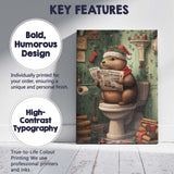 Funny Christmas Beaver Reading Newspaper On Toilet Festive Animal Illustration Canvas Wall Art Print Decor Picture Ready to Hang