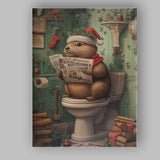 Funny Christmas Beaver Reading Newspaper On Toilet Festive Animal Illustration Canvas Wall Art Print Decor Picture Ready to Hang