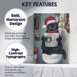 Black Cat Reading Meowy Christmas News Santa Hat Festive Animal Canvas Wall Art Print Decor Picture Ready to Hang