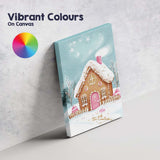 Pink Gingerbread House Winter Snow Watercolour Christmas Illustration Canvas Wall Art Print Decor Picture Ready to Hang