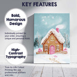 Pink Gingerbread House Winter Snow Watercolour Christmas Illustration Canvas Wall Art Print Decor Picture Ready to Hang