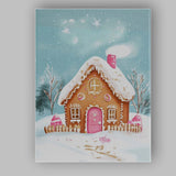 Pink Gingerbread House Winter Snow Watercolour Christmas Illustration Canvas Wall Art Print Decor Picture Ready to Hang