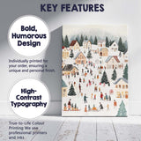 Cosy Snow Covered Christmas Village Winter Folk Art Illustration Canvas Wall Art Print Decor Picture Ready to Hang