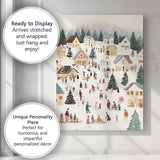 Cosy Snow Covered Christmas Village Winter Folk Art Illustration Canvas Wall Art Print Decor Picture Ready to Hang