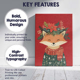 Cute Christmas Fox Wearing Winter Jumper And Floral Crown Canvas Wall Art Print Decor Picture Ready to Hang