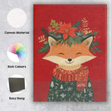 Cute Christmas Fox Wearing Winter Jumper And Floral Crown Canvas Wall Art Print Decor Picture Ready to Hang