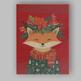 Cute Christmas Fox Wearing Winter Jumper And Floral Crown Canvas Wall Art Print Decor Picture Ready to Hang