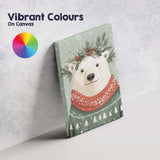Cute Polar Bear Wearing Festive Christmas Jumper Woodland Winter Illustration Canvas Wall Art Print Decor Picture Ready to Hang