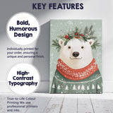 Cute Polar Bear Wearing Festive Christmas Jumper Woodland Winter Illustration Canvas Wall Art Print Decor Picture Ready to Hang