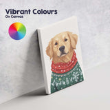 Cute Golden Retriever Christmas Jumper Red Scarf Festive Dog Portrait Canvas Wall Art Print Decor Picture Ready to Hang