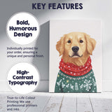 Cute Golden Retriever Christmas Jumper Red Scarf Festive Dog Portrait Canvas Wall Art Print Decor Picture Ready to Hang