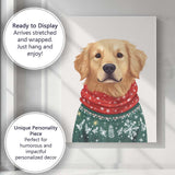 Cute Golden Retriever Christmas Jumper Red Scarf Festive Dog Portrait Canvas Wall Art Print Decor Picture Ready to Hang