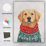 Cute Golden Retriever Christmas Jumper Red Scarf Festive Dog Portrait Canvas Wall Art Print Decor Picture Ready to Hang