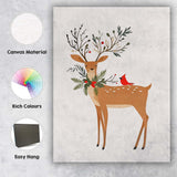 Minimalist Woodland Reindeer Holly Wreath Cardinal Bird Christmas Illustration Canvas Wall Art Print Decor Picture Ready to Hang