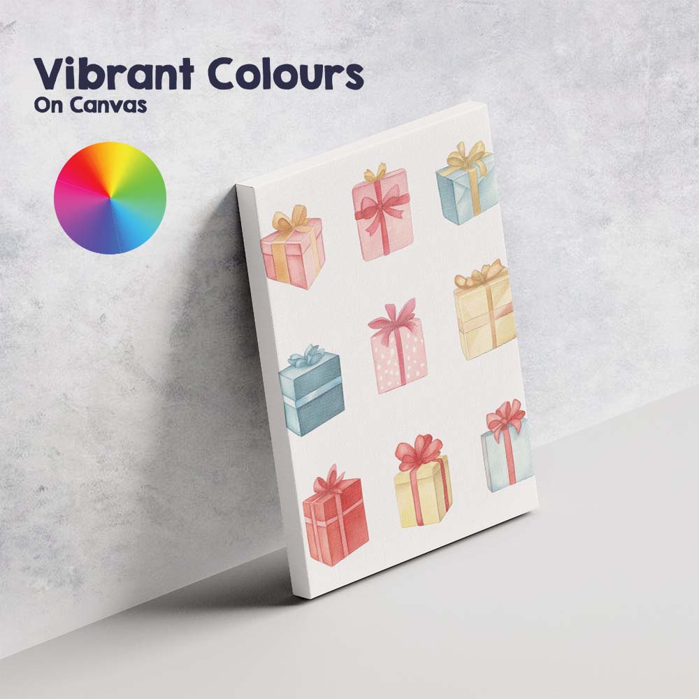 Pastel Watercolour Christmas Gift Boxes Collection Festive Present Illustration Canvas Wall Art Print Decor Picture Ready to Hang