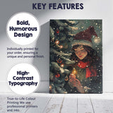 Cosy Christmas Tree Candlelight Winter Woman Festive Illustration Canvas Wall Art Print Decor Picture Ready to Hang