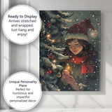 Cosy Christmas Tree Candlelight Winter Woman Festive Illustration Canvas Wall Art Print Decor Picture Ready to Hang
