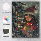 Cosy Christmas Tree Candlelight Winter Woman Festive Illustration Canvas Wall Art Print Decor Picture Ready to Hang