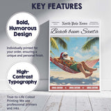 Beach Bum Santa Tropical Christmas Newspaper Style Holiday Canvas Wall Art Print Decor Picture Ready to Hang
