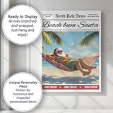 Beach Bum Santa Tropical Christmas Newspaper Style Holiday Canvas Wall Art Print Decor Picture Ready to Hang