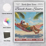 Beach Bum Santa Tropical Christmas Newspaper Style Holiday Canvas Wall Art Print Decor Picture Ready to Hang