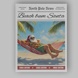 Beach Bum Santa Tropical Christmas Newspaper Style Holiday Canvas Wall Art Print Decor Picture Ready to Hang