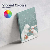 Cute Polar Bear And Bunny Christmas Gift Winter Woodland Illustration Canvas Wall Art Print Decor Picture Ready to Hang