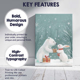 Cute Polar Bear And Bunny Christmas Gift Winter Woodland Illustration Canvas Wall Art Print Decor Picture Ready to Hang