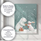 Cute Polar Bear And Bunny Christmas Gift Winter Woodland Illustration Canvas Wall Art Print Decor Picture Ready to Hang