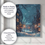 Snowy Christmas Village Night Street Festive Winter Illustration Canvas Wall Art Print Decor Picture Ready to Hang